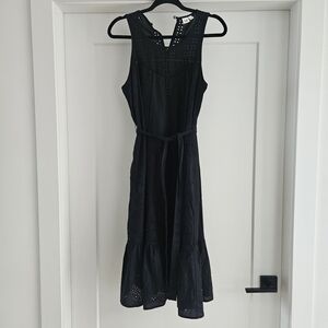 GAP Black Sleeveless Eyelet Midi Dress 100% Cotton - Small Petite
